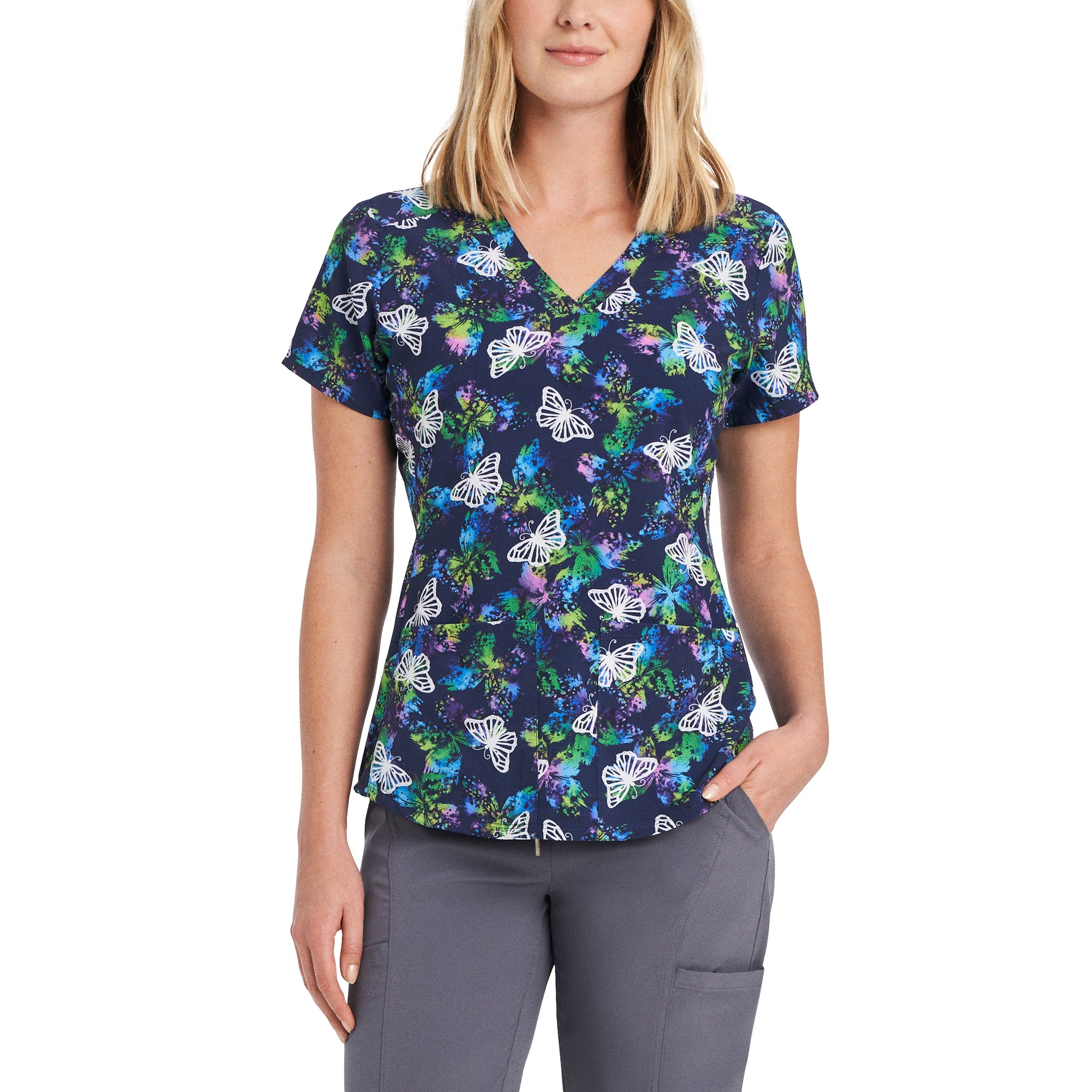 Ladies Psychedelic Butterfly Print Scrub Top The Scrub Store