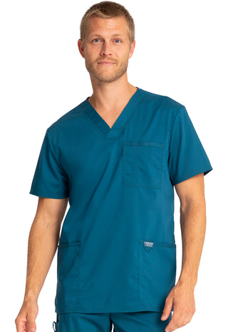 Buy car-caribbean-blue Men's 3 Pocket V-Neck Scrub Top