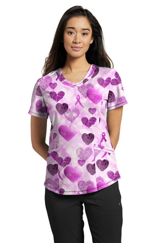 Ladies Power Of Love Print Scrub Top