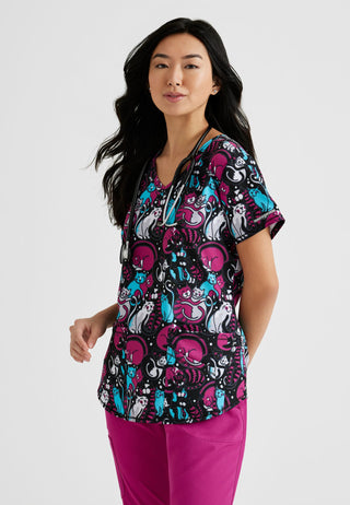 Ladies Cuddle Kitties Print Scrub Top