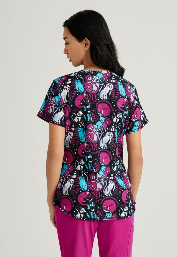 Ladies Cuddle Kitties Print Scrub Top