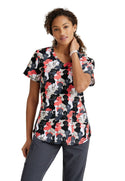 Ladies Dog Camo Print Scrub Top