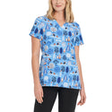 Ladies Penguin Wonderland Christmas Print Scrub Top