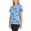 Ladies Penguin Wonderland Christmas Print Scrub Top