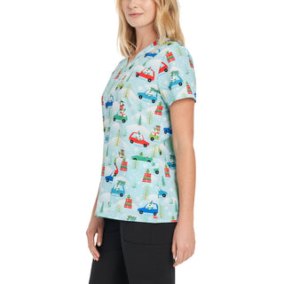 Ladies Polar Commute Christmas Print Scrub Top