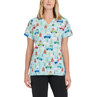 Ladies Polar Commute Christmas Print Scrub Top