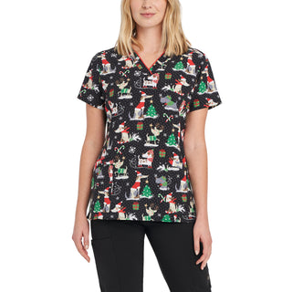 Ladies Howlidays Christmas Print Scrub Top