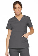 Ladies 3 Pocket Mock Wrap Scrub Top