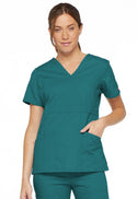 Ladies 3 Pocket Mock Wrap Scrub Top