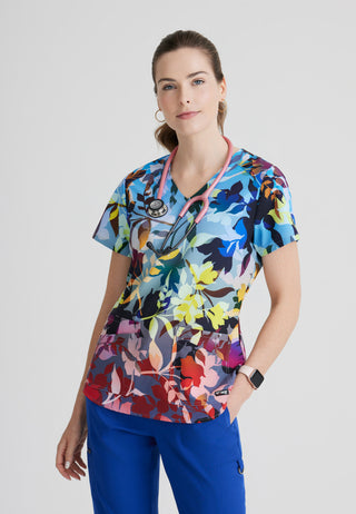 Ladies Autumn Luster Print Scrub Top