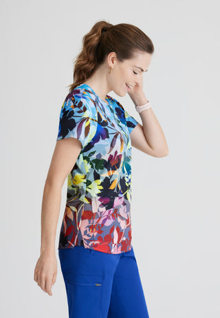 Ladies Autumn Luster Print Scrub Top