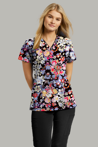 Ladies Hawaiian Canopy Print Scrub Top