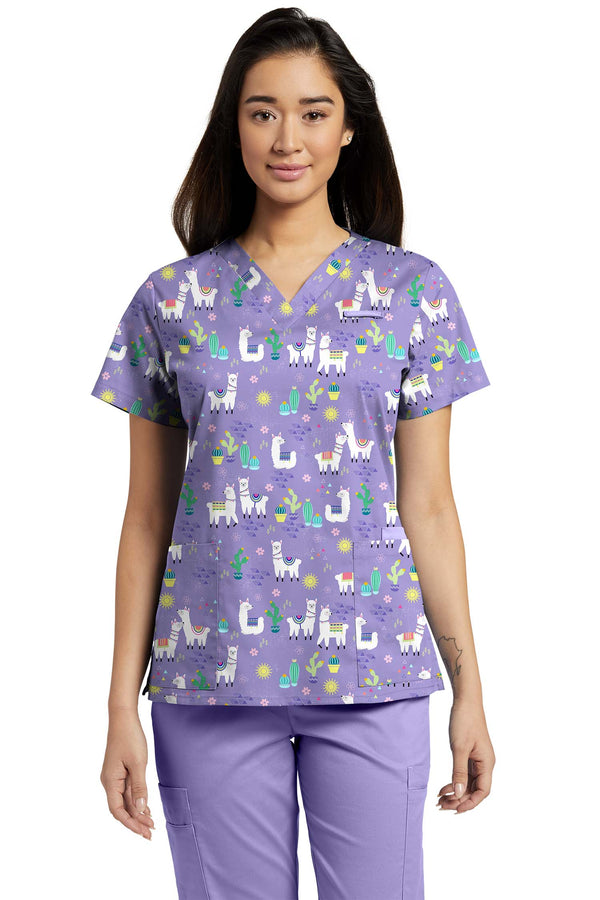 Printed Scrub Fall Scrubs Tops Ladies Llamaste Print Scrub Top The