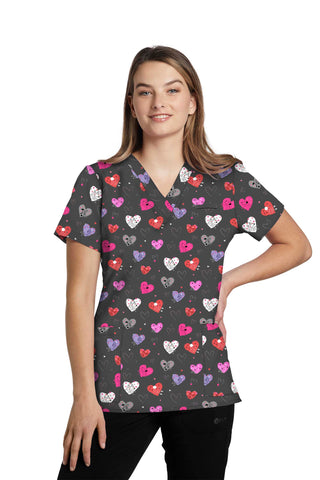 Ladies Puppy Love Print Scrub Top