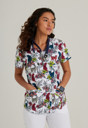 Ladies Tropical Kitty Print Scrub Top