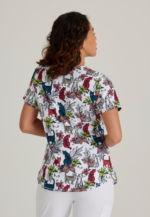 Ladies Tropical Kitty Print Scrub Top