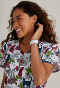 Ladies Tropical Kitty Print Scrub Top